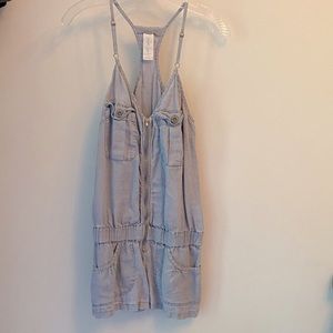 London Jean Racerback Romper, chambray blue linen, size small